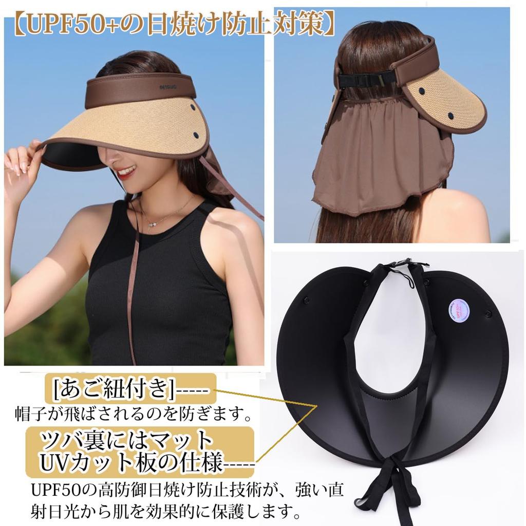 Sun Straw UV Neck Chin Slimming Suitable for and Outdoor Activities [IFSUN] Women's Wide-Brimmed Visor, Hat, UPF+50 Protection, Cover, Strap,