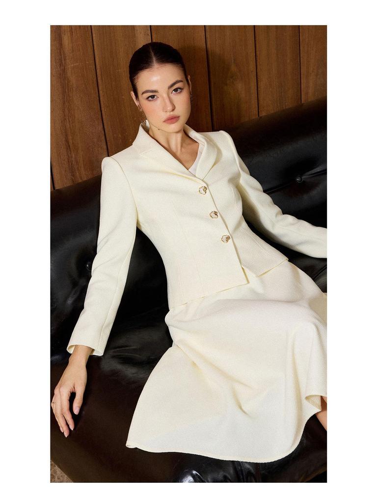 AD Audrey Off-White Micro-Check Jacquard Suit Set with Umbrella Skirt for Art Exam Hosting 2026 - Women's Clothing