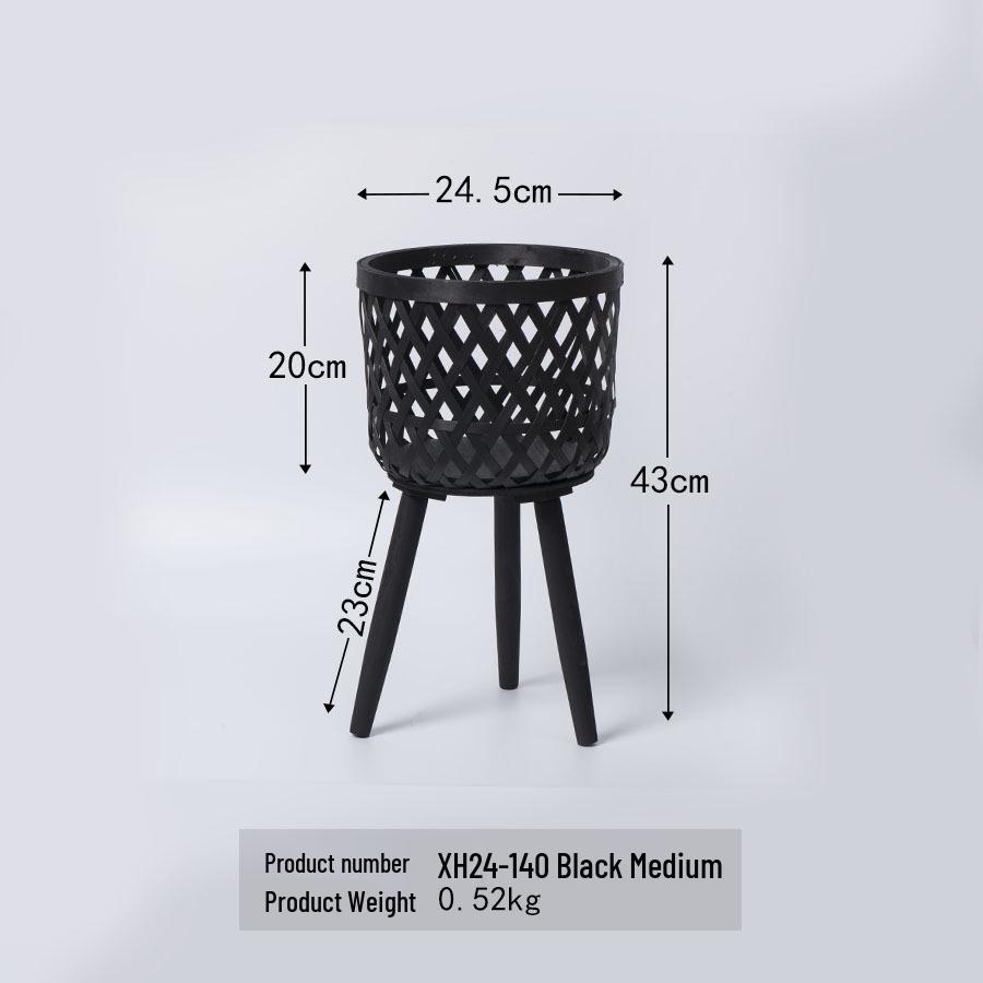 Nordic Rattan Woven Plant Stand - Handmade High-Leg Wooden Flower Pot for Indoor/ Balcony/ Living Room.
