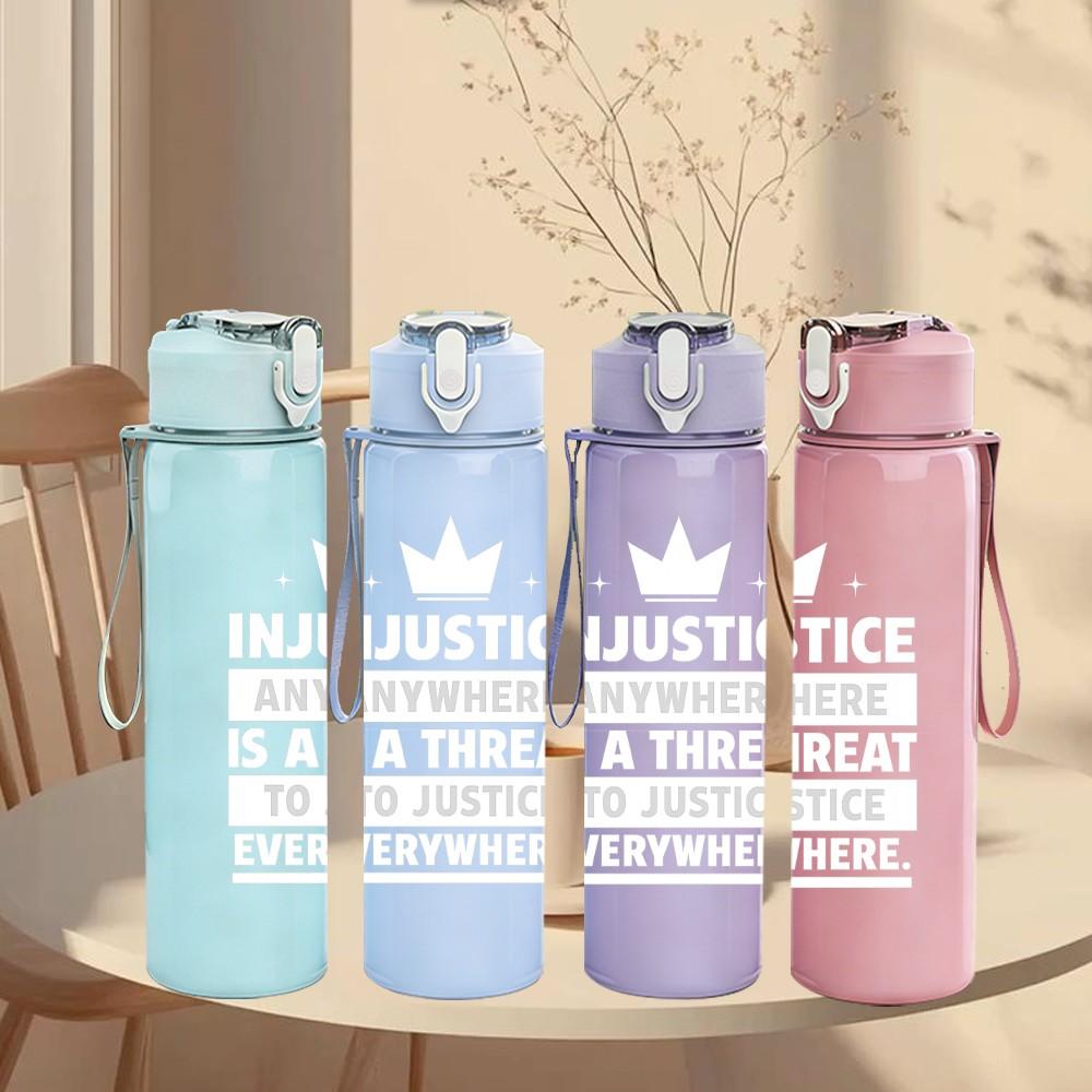 1PC Anywhere To Justice Light Text 750ml Color Plastic Sports Water Bottle Leakproof Flip Straw Lid Suitable for Sports Office Home Use