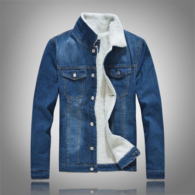 Men's winter trendy blue lamb fleece denim jacket Korean version large size slim jacket fleece thickened shirt