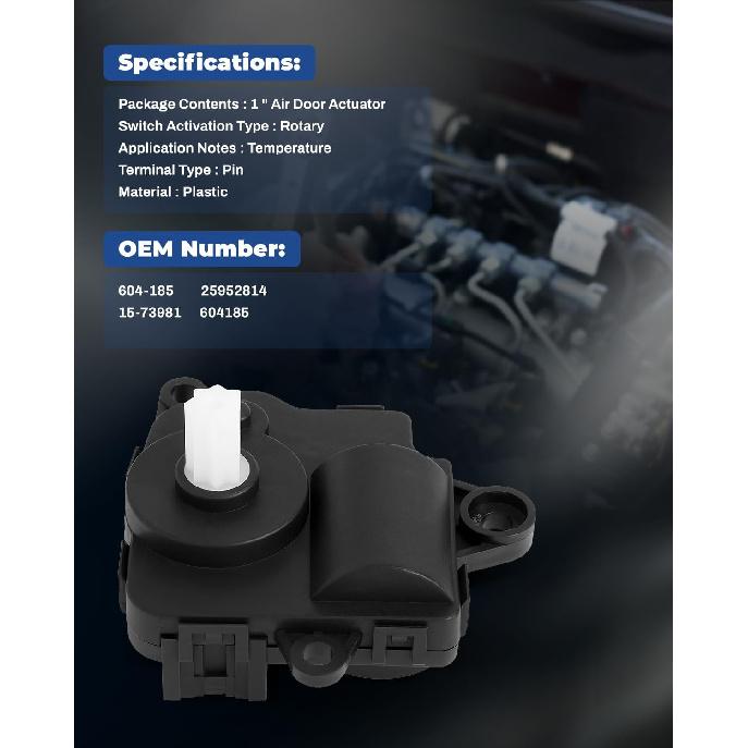 

LUJUNTEC 604-185 Привод заслонки смешивания воздуха отопителя HVAC Совместим с Chevrolet Equinox 2010-2013, Для GMC Terrain 2010-2013, Воздух, Режим, Температура