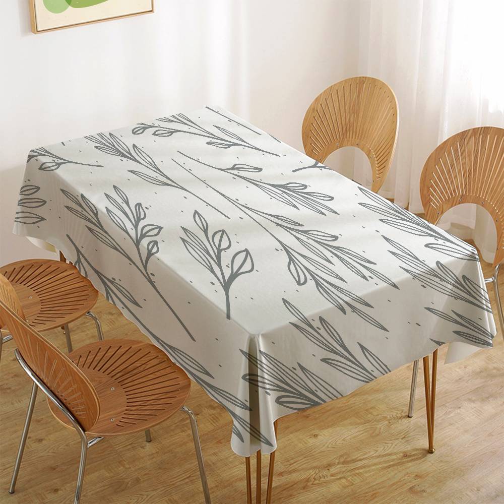 Plant Leaf (Green) Home Tablecloth - Waterproof, Anti-Stain, Rectangular For Dining Decor & Accessories