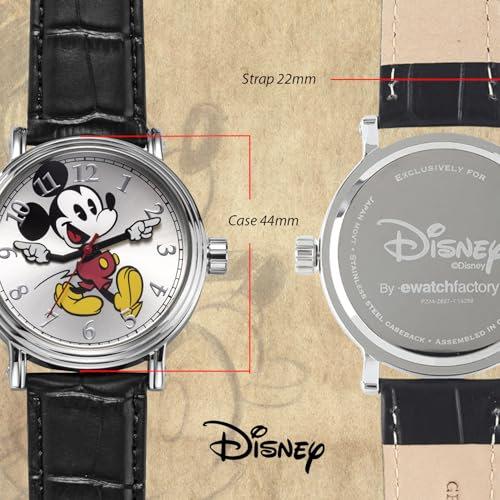 Disney W001868 Mickey Mouse Stříbrné hodinky s černým řemínkem pro muže