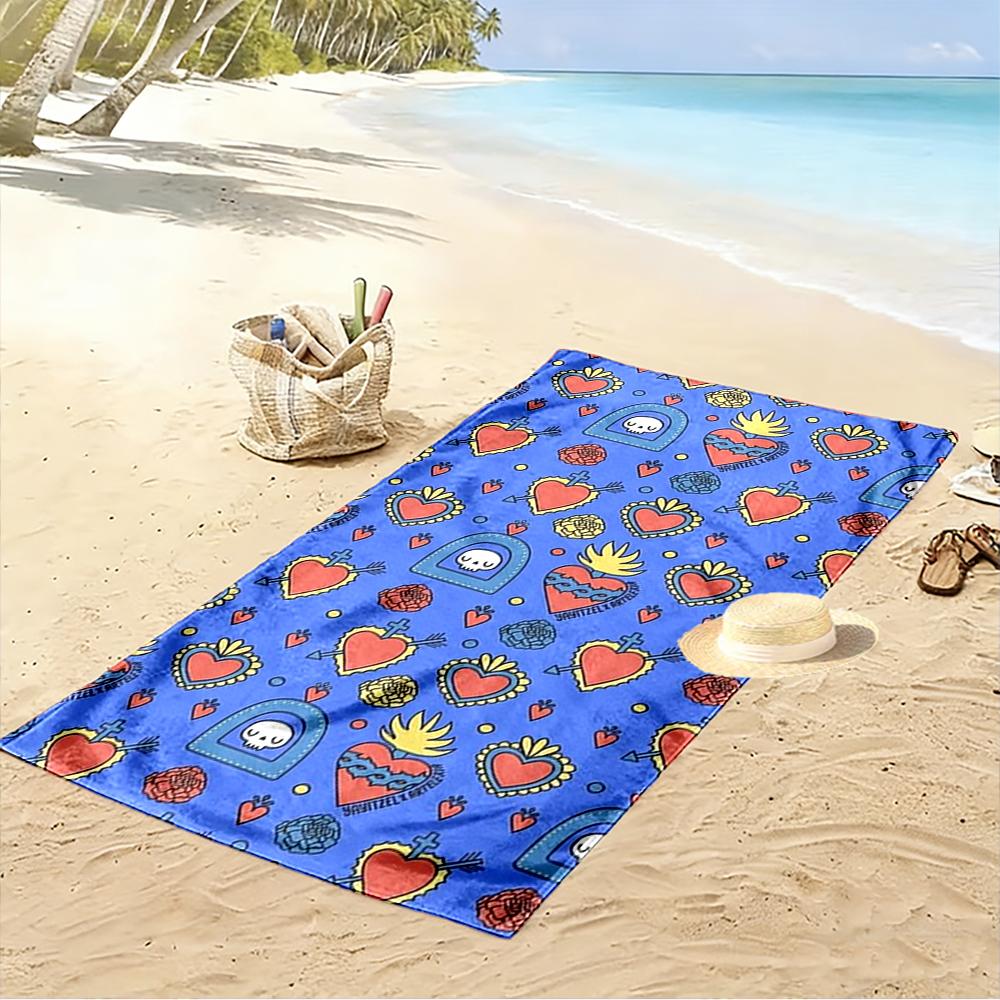 Muster mit Herzen und Totenköpfen Strandtuch Schnelltrocknendes Strandtuch für Reisen Outdoor-Sport Joggen Strand und Schwimmen