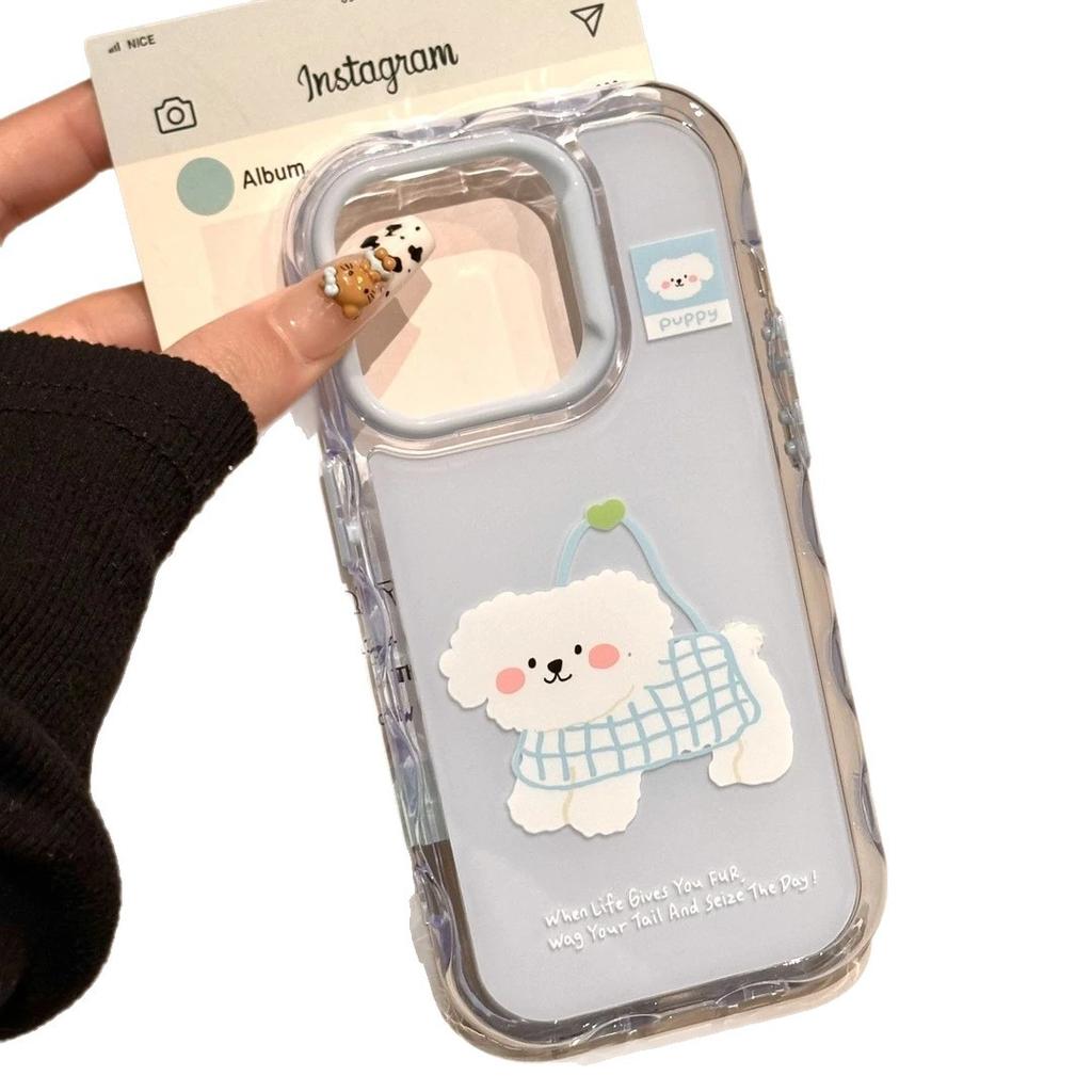 Cute Little White Pendant Suitable for Apple 16 Mobile Phone Case IPhone 15 Protective Case 14 Corrugated Jelly 13 Anti Fall