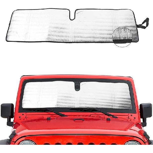 Windshield Sunshade Sun Shade Heat Shield Sun Visor Mat Compatible With Jeep Wrangler Rubicon Sahara TJ JK JKU 2 Door & 4 Door