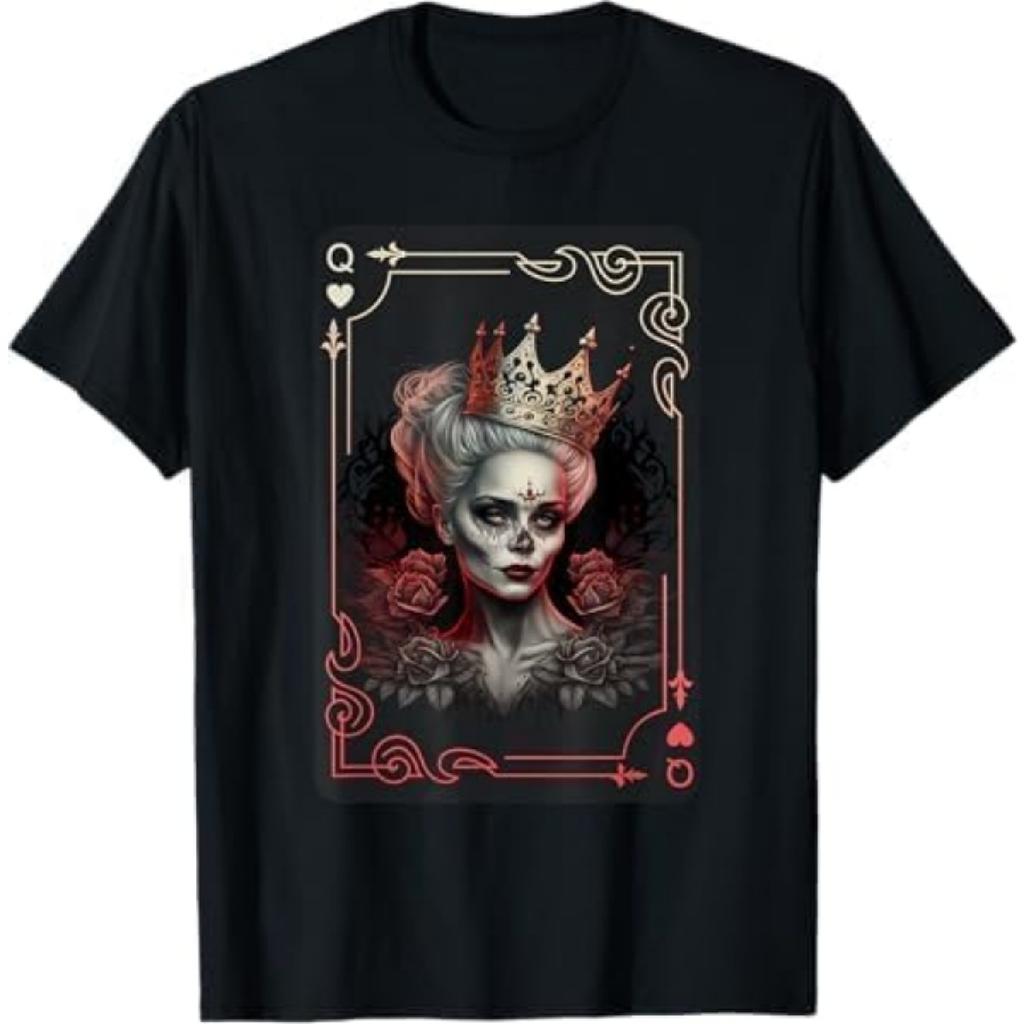 Queen of Hearts Gothic Poker Card Game Halloween Creepy T-Shirt CBQ Mens Womens Tank Top Sweatshirt Hoodie Black
