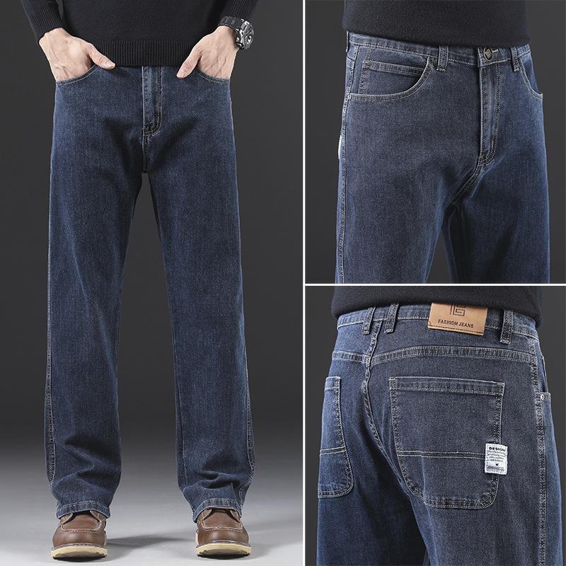 Pánské ležérní džíny s rovnými nohavicemi a elastickým pasem s velvetovou podšívkou na zimu 2023
