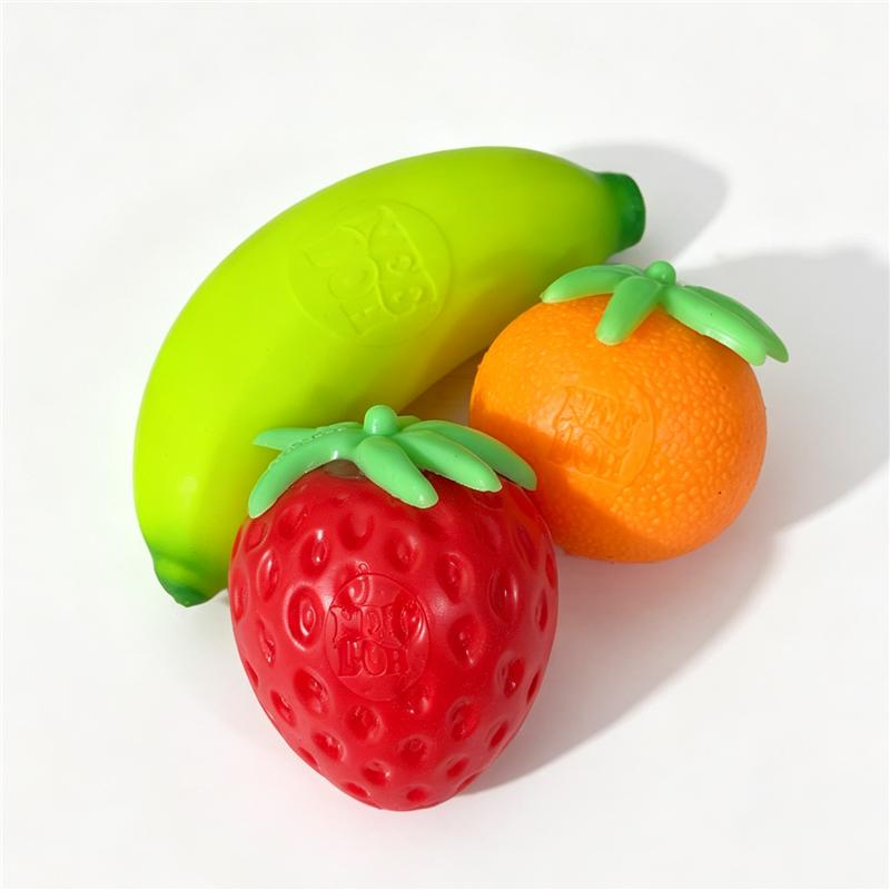 Schylling Needoh Groovy Strawberry Banana Orange Fruit 3 Pack Set Fast Rebound Stress Relief Ball Anxiety Squeeze Sensory Toy