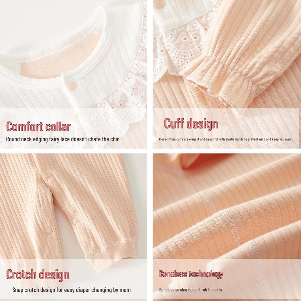 Newborn Baby Girl Romper - Pure Cotton, Boneless Design, Cute Princess Style for Autumn & Spring