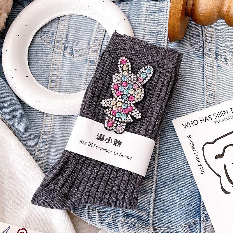 Diamond Cartoon Bunny Decoration Socks, Fashion Diamond Sparkling Women's Socks, Comfortable and Breathable Christmas Stockings