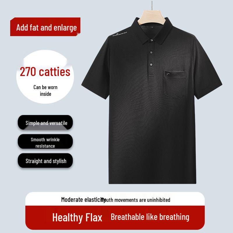 Men s Plus Size Cotton Linen Short Sleeve Polo Shirt XL