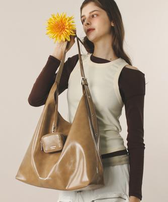 Masmarulez [Pouch Set] Bella Leather Shoulder Bag_Mocha Brown