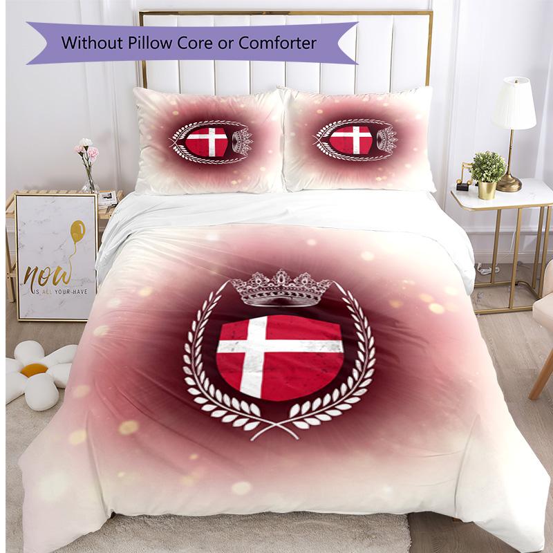 Denmark Football Printed Bedding 3 Piece Set Cozy Breathable Bed Cover Set as Housewarming Holiday Gift