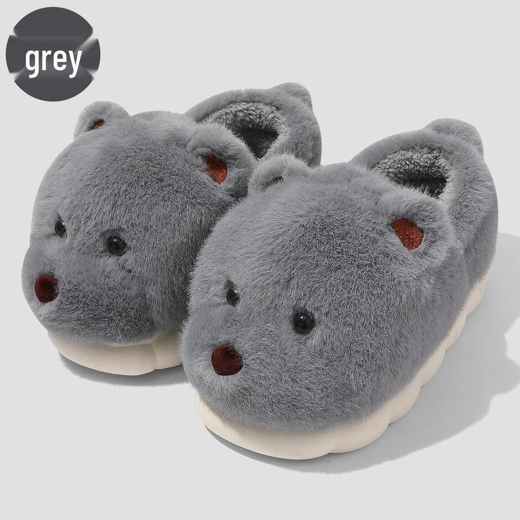 Plush Bear Cotton Slippers: Soft, Warm Autumn/Winter Home Shoes for Men & Women