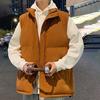 Men Cotton Waistcoat Stand Collar Sleeveless Pockets Quilted Vest Coat Solid Color