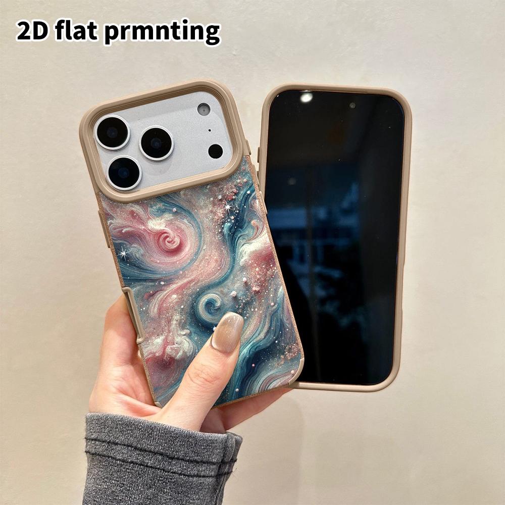 Phone Case: 2D flat lambskin suitable for iPhone 18 17 16 15 14 13Pro protective case, pink-blue nebula, colorful soap bubbles, Christmas and Hallowee
