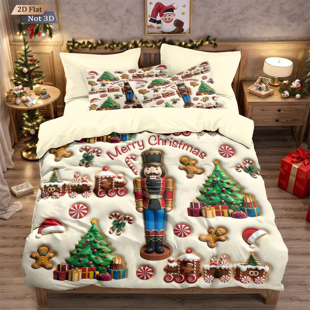 Gingerbread Man Quilt Cover Pillowcase Digital Printing Quilt Cover Three-Piece Distribution Source Factory