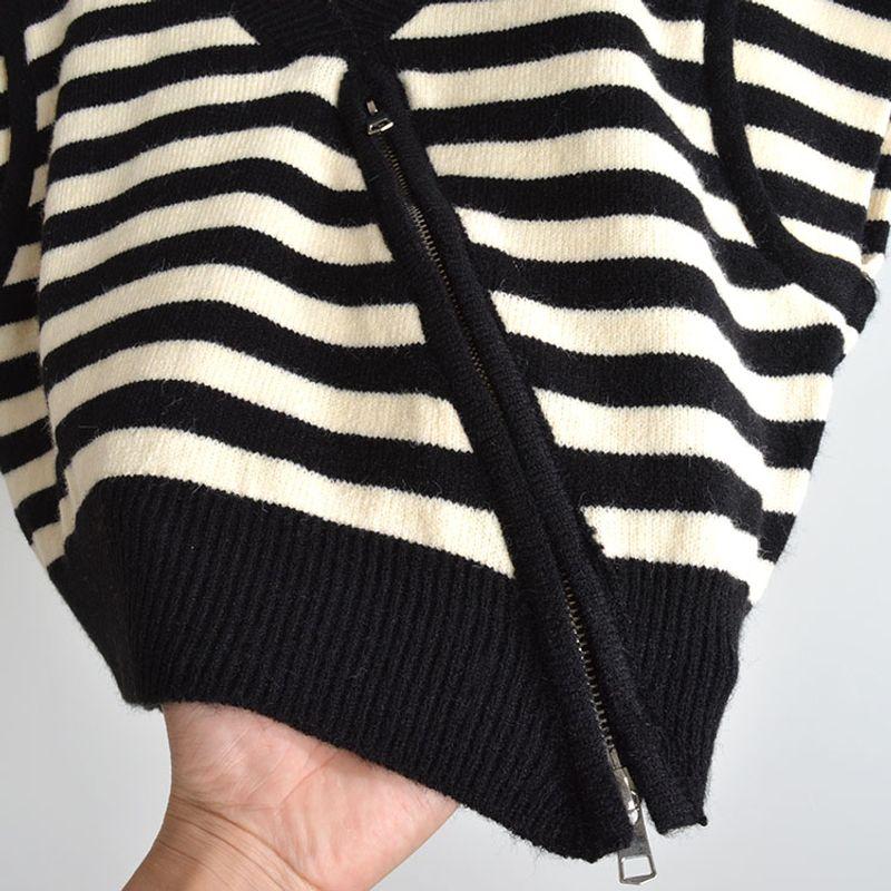 Fall New Arrival Contrast Color Stripes V Neck Oblique Open Double-Headed Zipper Vest Sweater Women's Clothing Fashion Versatile Top