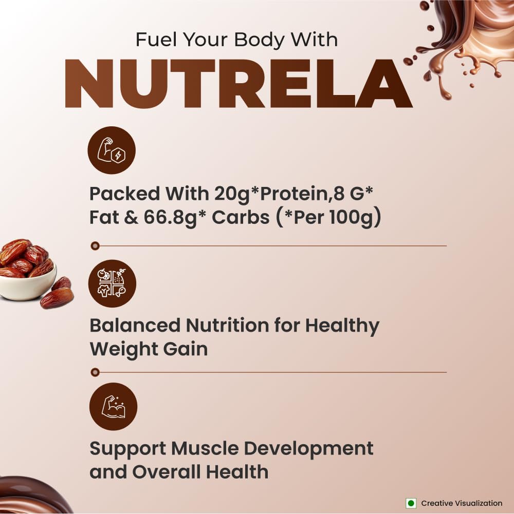 Nutrela Weight Gainer Polvere 1Kg Cioccolato Alto Calorie Mass Gainer Miscela Proteica Per Crescita Muscolare E Supporto Aumento Peso