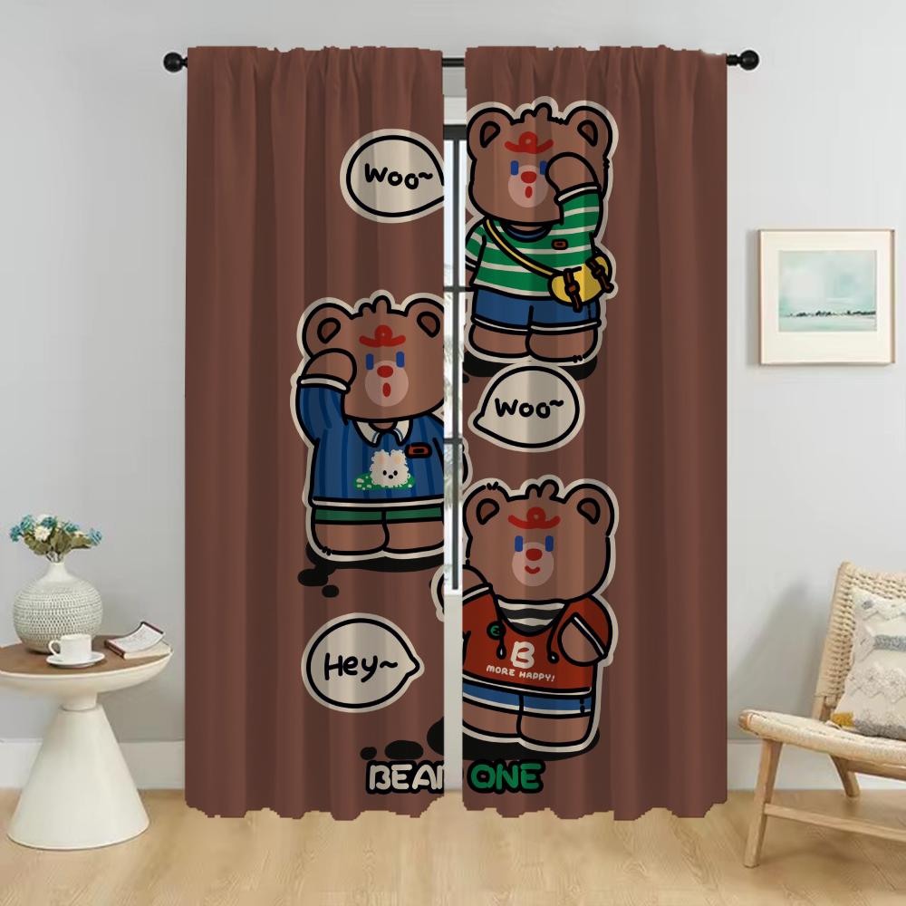 Bear Kitchen Curtains for Living Room Curtain Shades Home Interior Curtains 2 Pieces Partition Halloween Decoration Blackout