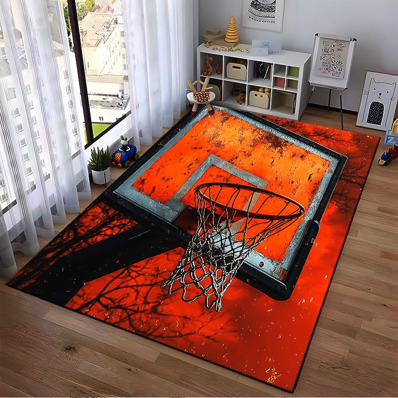 Basketball Hoop Design Carpet with Red and Black Modern Abstract Style Suitable for use as an anti-slip for living room bedroom sofas