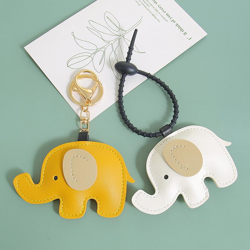 1Pcs Leather Animal Pendant Cartoon Elephant Keychain For Women Bag Charm Decoration Key Chain Holder Gift