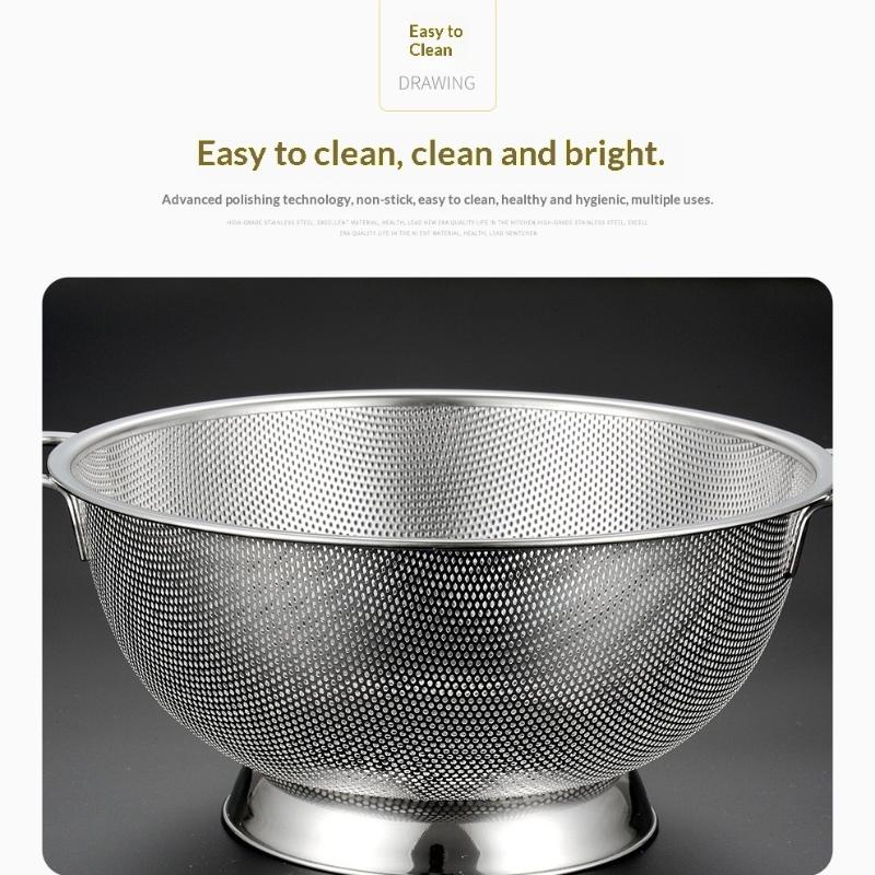 Stainless Steel Colander With Double Handle Food Pasta Strainer Basket With Self-Draining Solid Ring Base Fine Mesh Filter