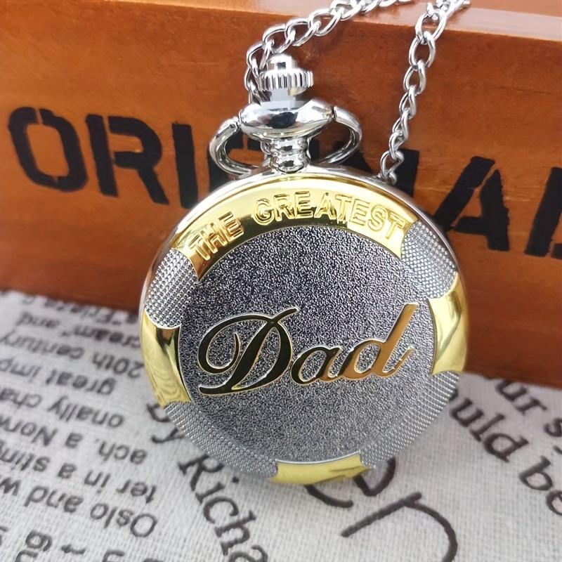 Exquisite Vintage Silber Golden DER BESTE PAPA Quarz Taschenuhr Anhängerkette Halskette Herren Vatertags Geburtstagsgeschenk Uhr