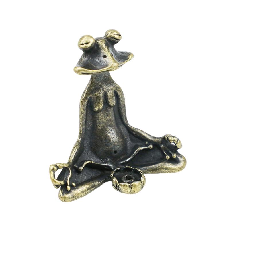 Adornos de rana zen con receptáculo de incienso de cobre retro, adornos de rana de cobre puro macizo para mascotas de té