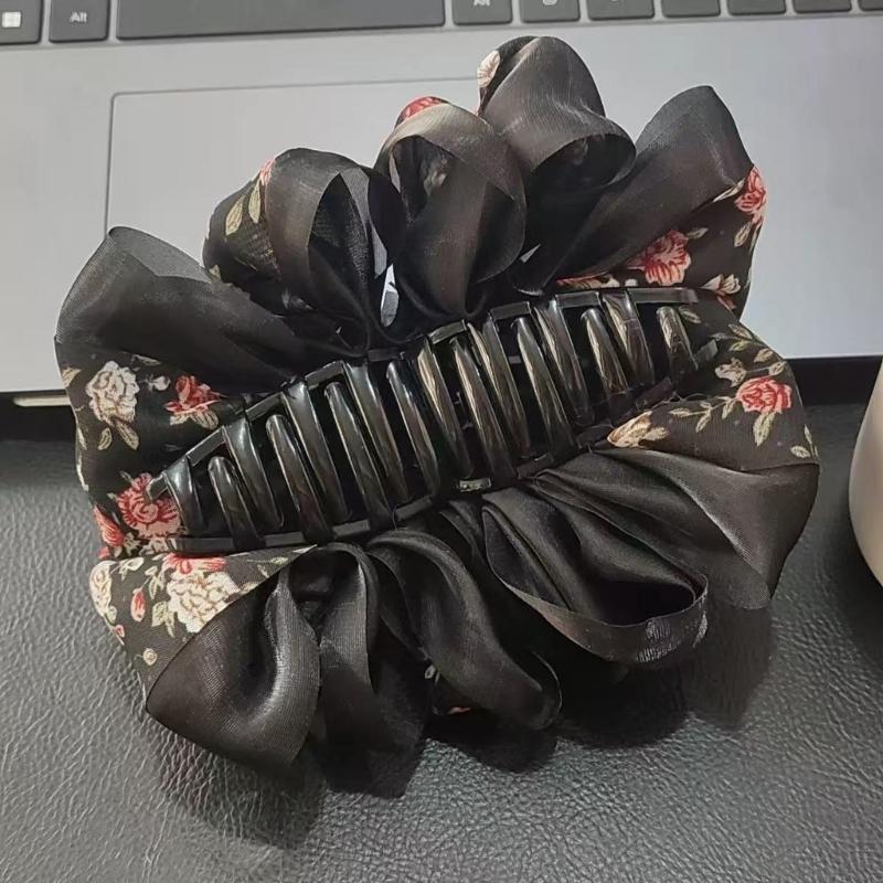 Floral Printed Scrim Bubble Hair Clip For Women Soft Breathable Fabric Elegant Updos Styling Accessory