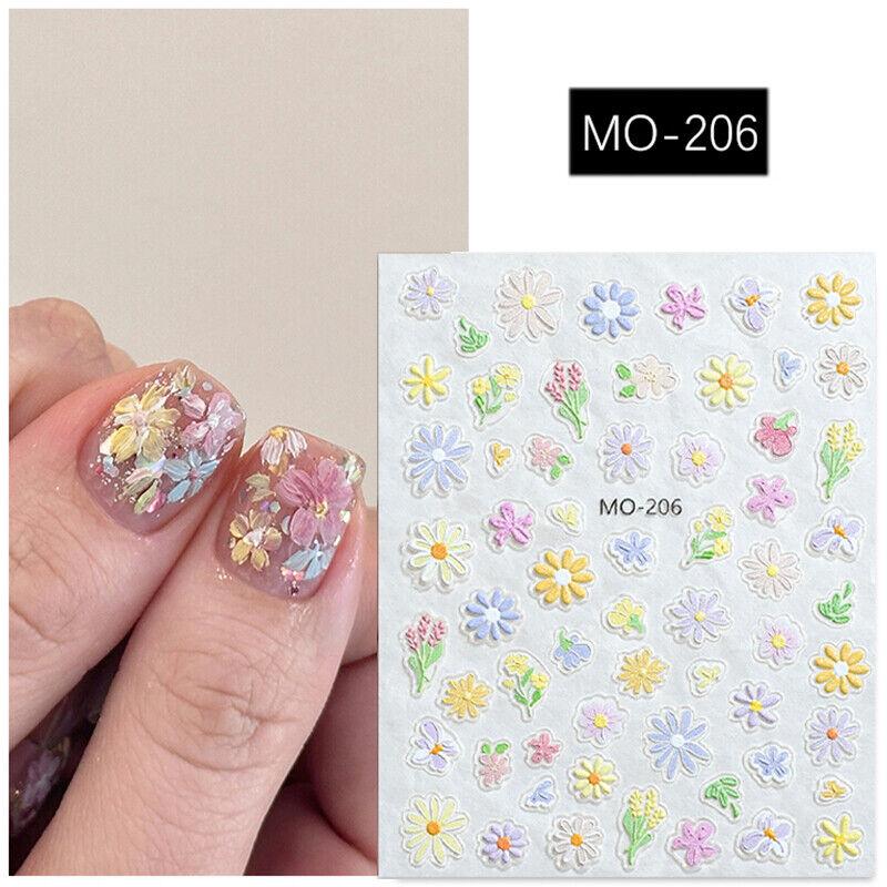 White Wildflower Embossed Relief Nail Art Decoration Sticker 3D Manicure Decals
