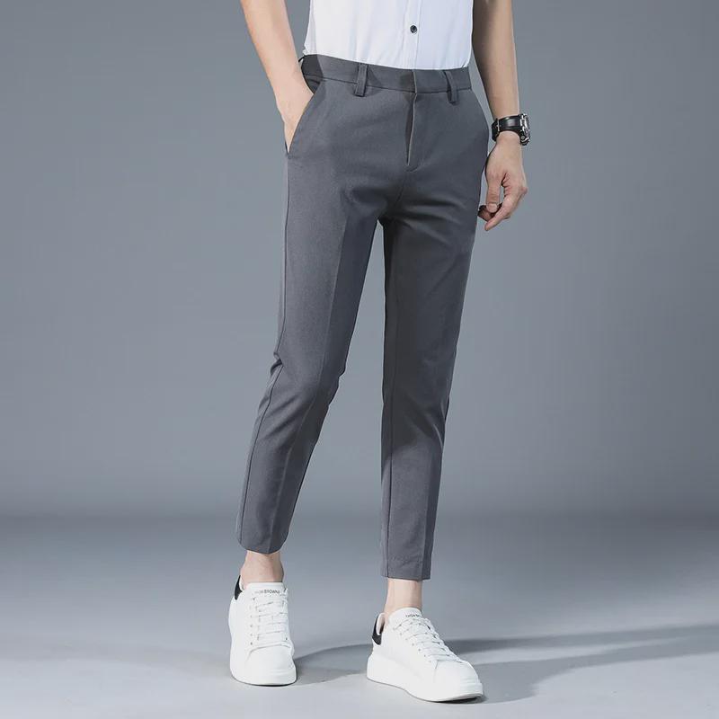 Men's Korean Style Slim Ice Silk Nine-Point Trousers - Soft, Trendy, Slightly Elastic, All-Match Casual Trousers