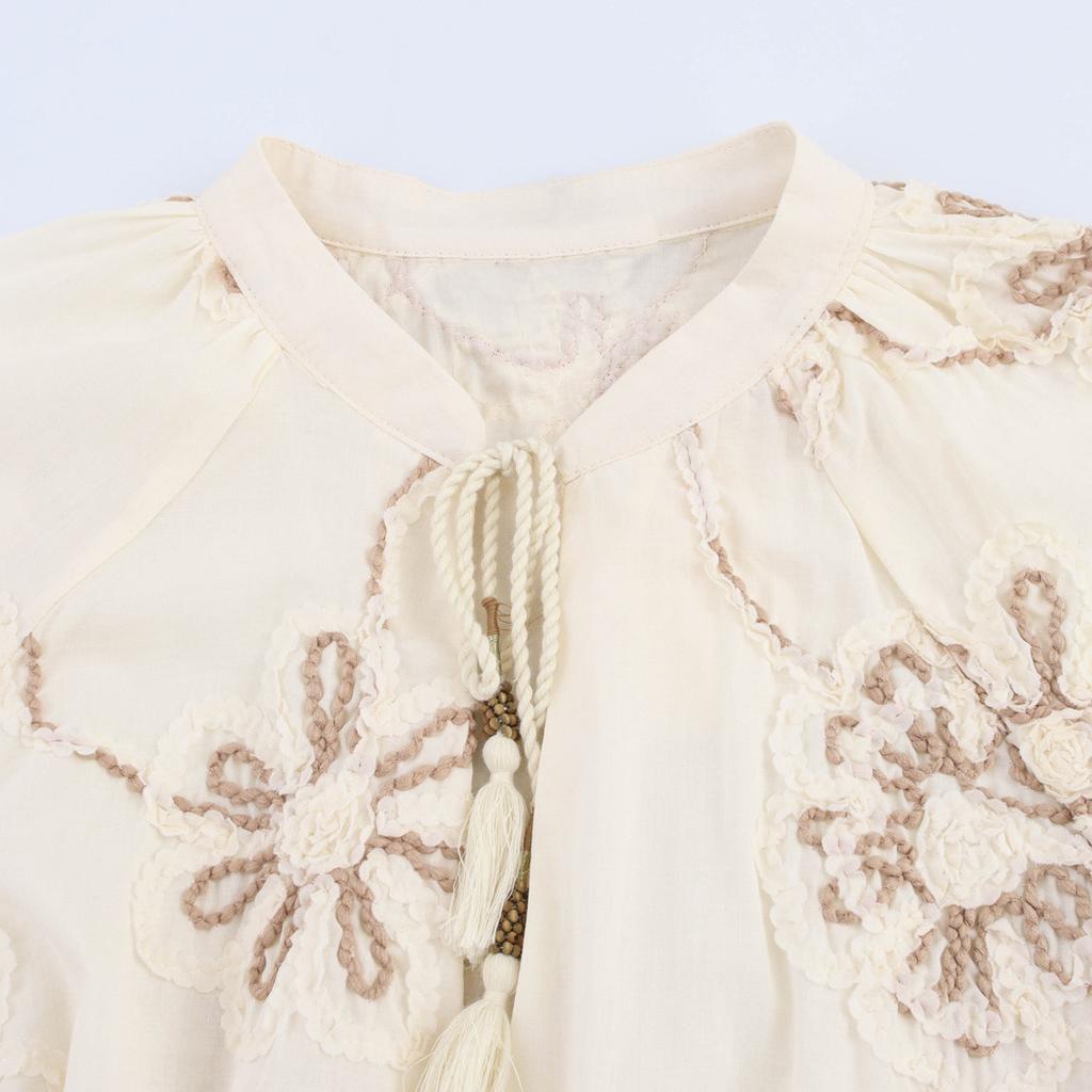 New Spring and Autumn Women's European-American Floral Embroidery Shirts