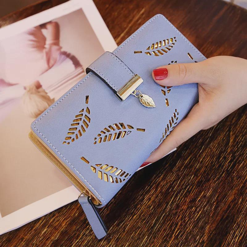 2024 Korean Style Women's Long Clutch Wallet with Hollow Leaf Design