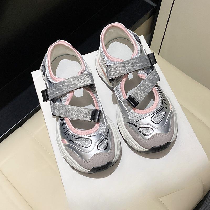 

Дышащие кроссовки для папы, повседневная обувь на толстой подошве, перфорированные универсальные спортивные туфли 40 серебряный/розовый