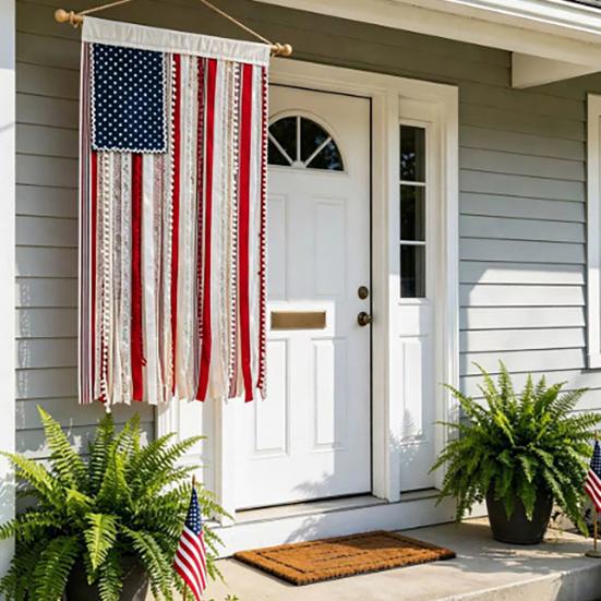 Wall Hanging Flag Decorative American Flag Banner with LED Lights Vintage Style Polyester Wall Decoration for Indoor Outdoor Party