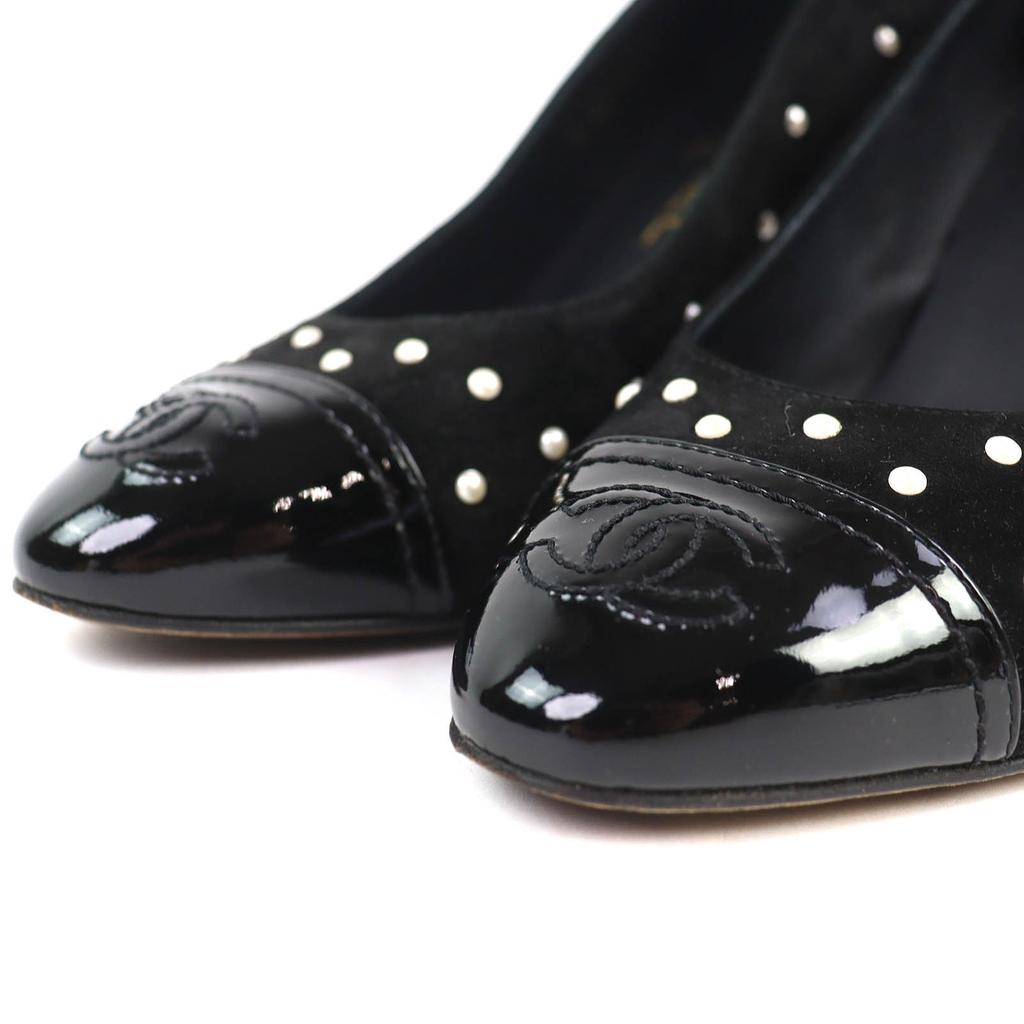 Great CHANEL pumps COCO Mark Faux Pearl Patent Leather Suede black 36 G33423 Used