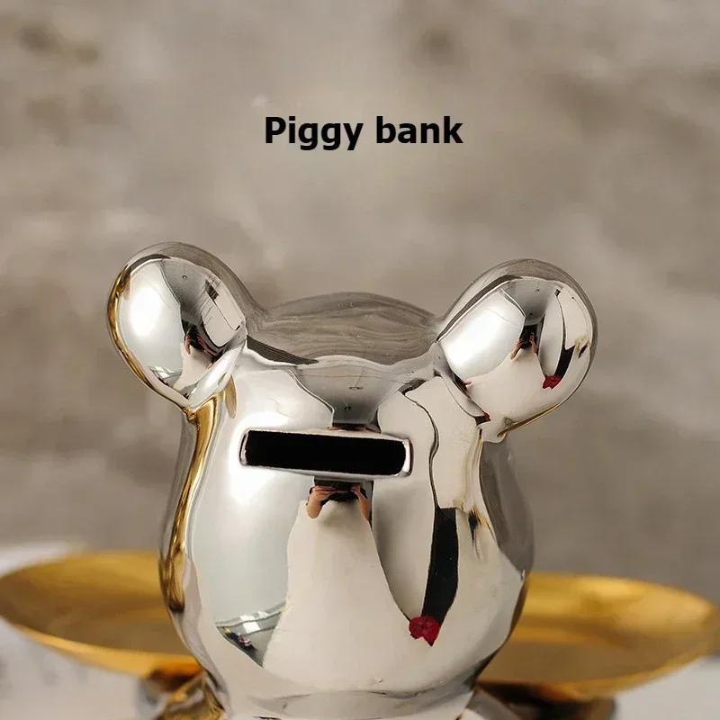 Ceramic Bear Tabletop Wooden Tree Tray Key Jewelry Hanger Candy Storage Display Ornament Exquisite Desk Resin for Living Room