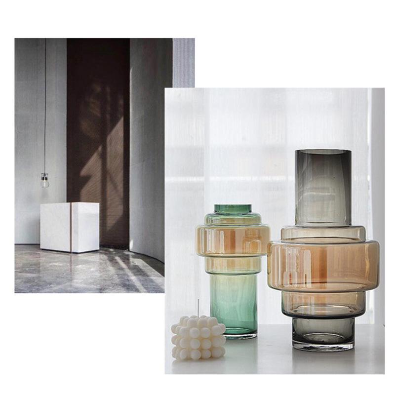 Gradient Color Ornaments Geometric Creative Vases Minimalist Home Decor Living Room Decoration Flower Arrangement Glass Vases
