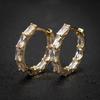 Baguette Cut Stone Hoop Earrings for Women Elegant Gold Tone Huggie Earrings for Daily Party and Wedding