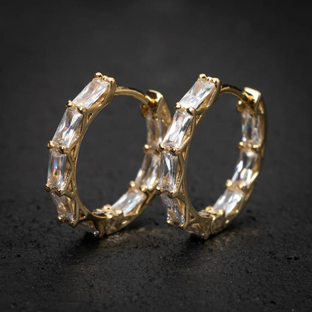 Baguette Cut Stone Hoop Earrings for Women Elegant Gold Tone Huggie Earrings for Daily Party and Wedding
