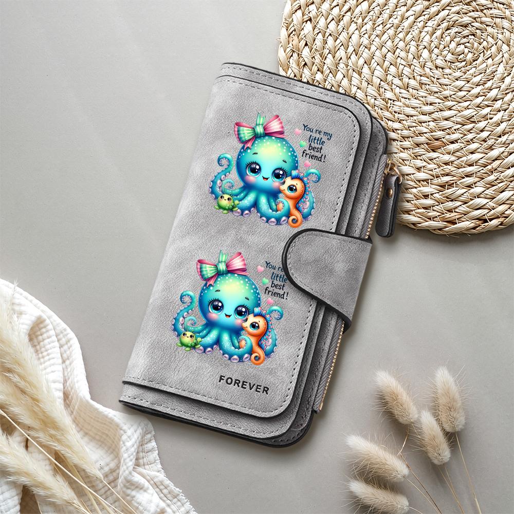 Cute Cartoon Octopus Printed Women Wallet Casual Portable Long Fashion Purse for Daily Use