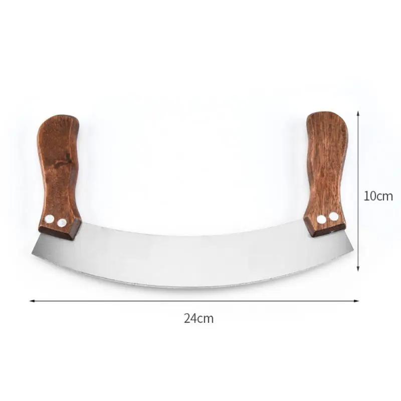 

Нож для пиццы из нержавеющей стали с изогнутым скребком и двойной деревянной ручкой – инструмент для выпечки, облегчающий резку серебряный