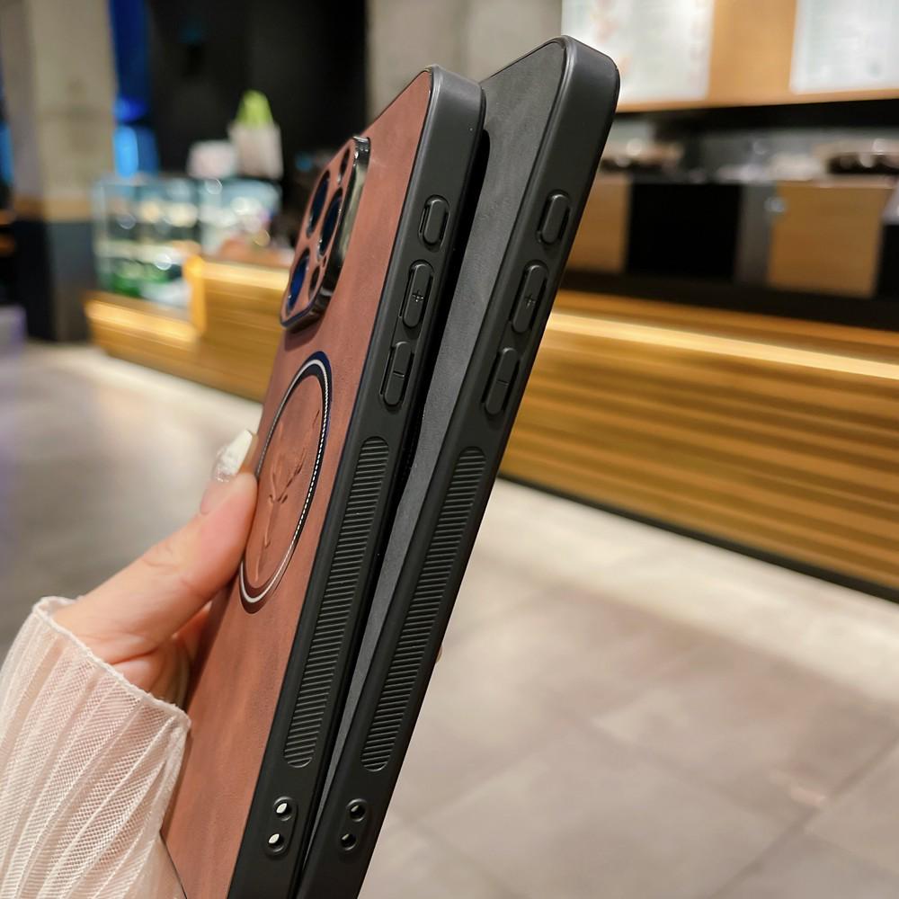 iPhone 16 Magnetic Cloth Texture Phone Case - Full Coverage Elk Design, Drop-Proof for Apple 14/15/17 Pro Max