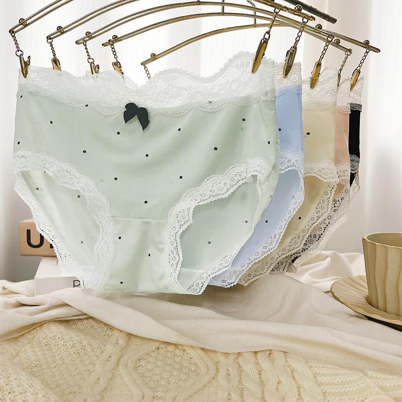 4PCS Lace Pattern Underwears Bowknot Polka Dot Underpants Sexy Cute Style Panties Transparent Briefs M-XL Seamless Panty