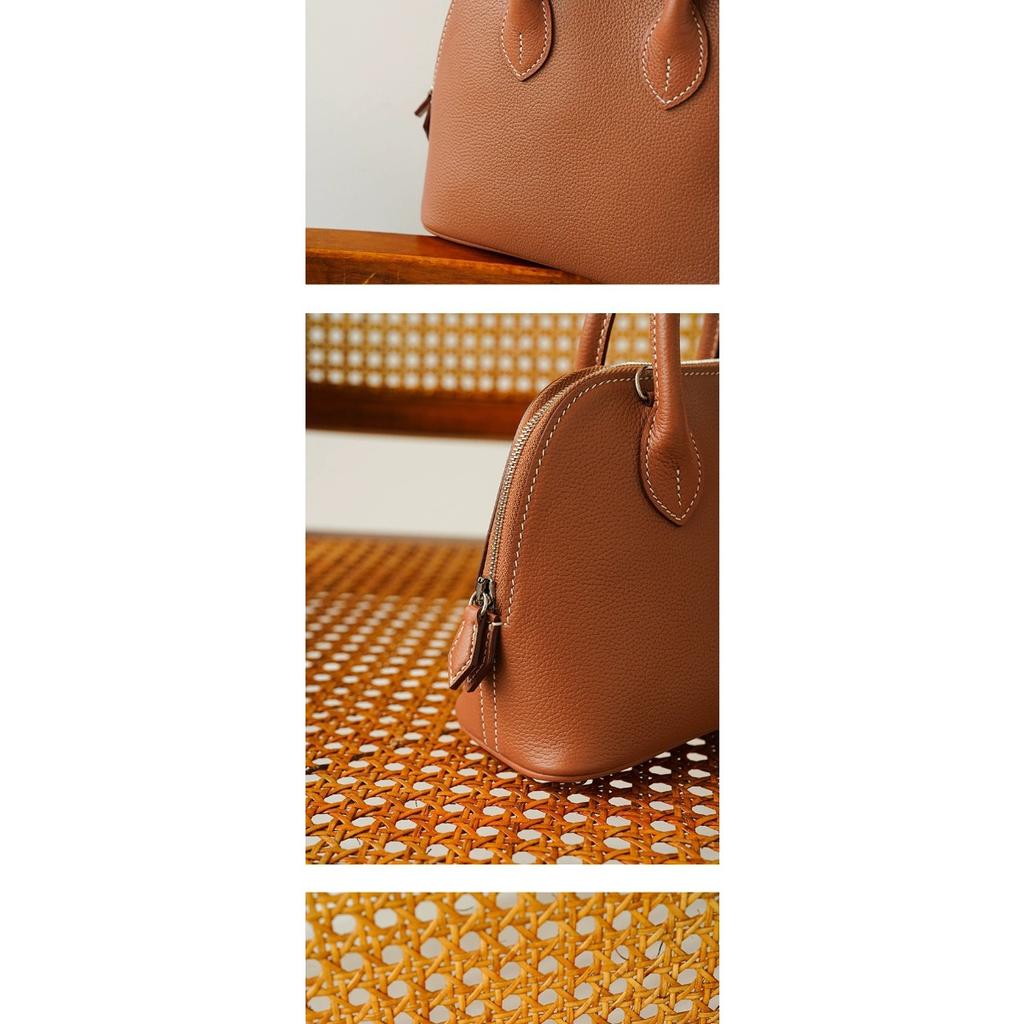 First Layer Cowhide Handheld Women's Bag, High-end Niche Design, Shell Bag, Simple and Versatile Mini Messenger Bowling Bag