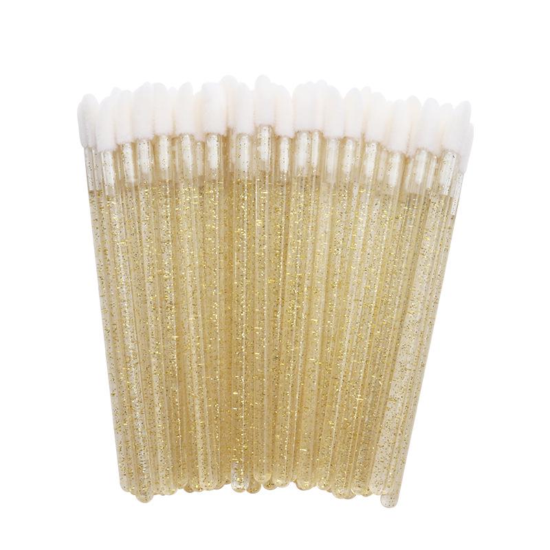 Shiny Crystal Disposable Eyelash Applicator 50pcs/Bag with Nylon Mascara Wands Spoolie Brushes for Lash Extension & Makeup Tools