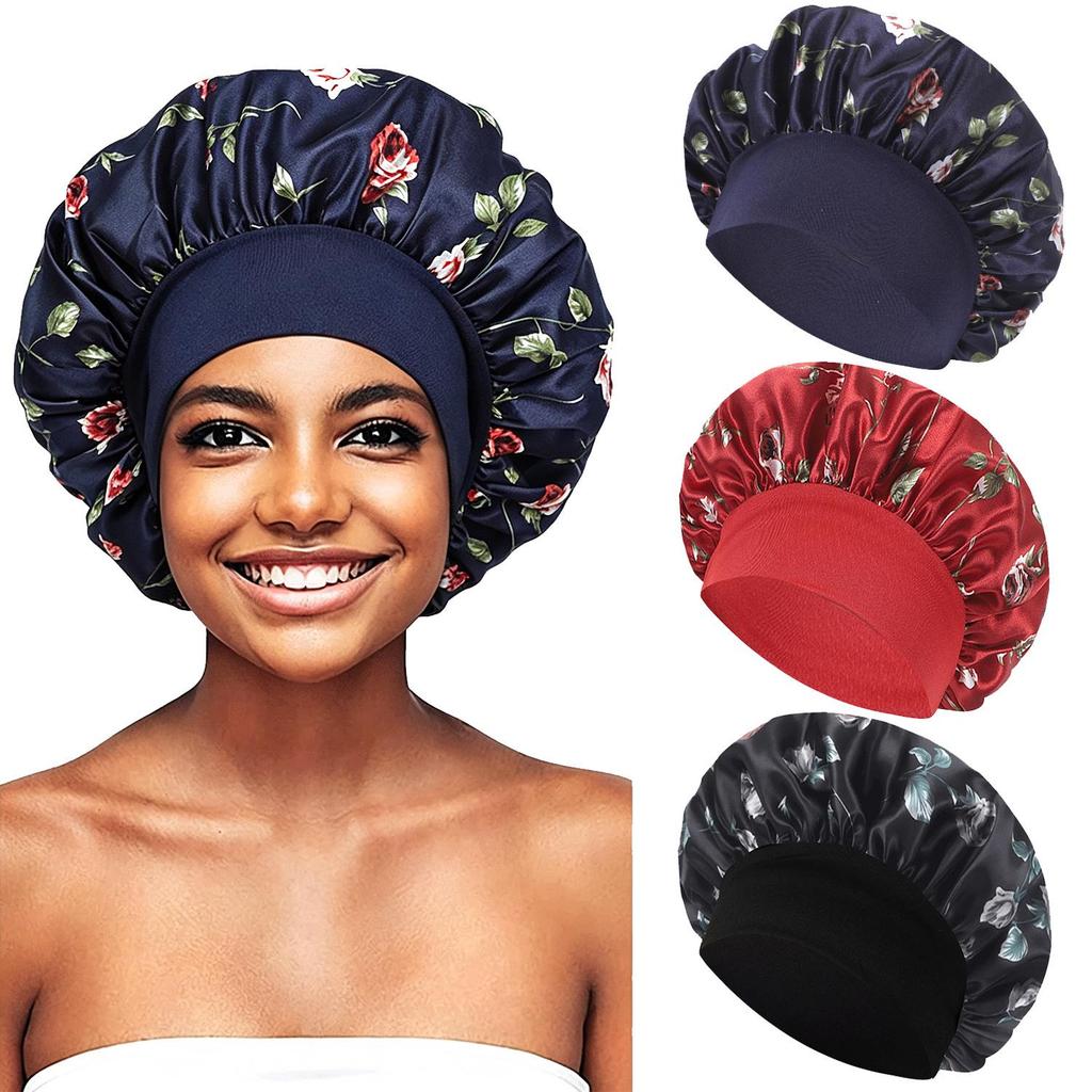 New Satin Wide-Brimmed Sleep Cap: Elastic Hair Protection, Bath & Chemotherapy Hat for Women.